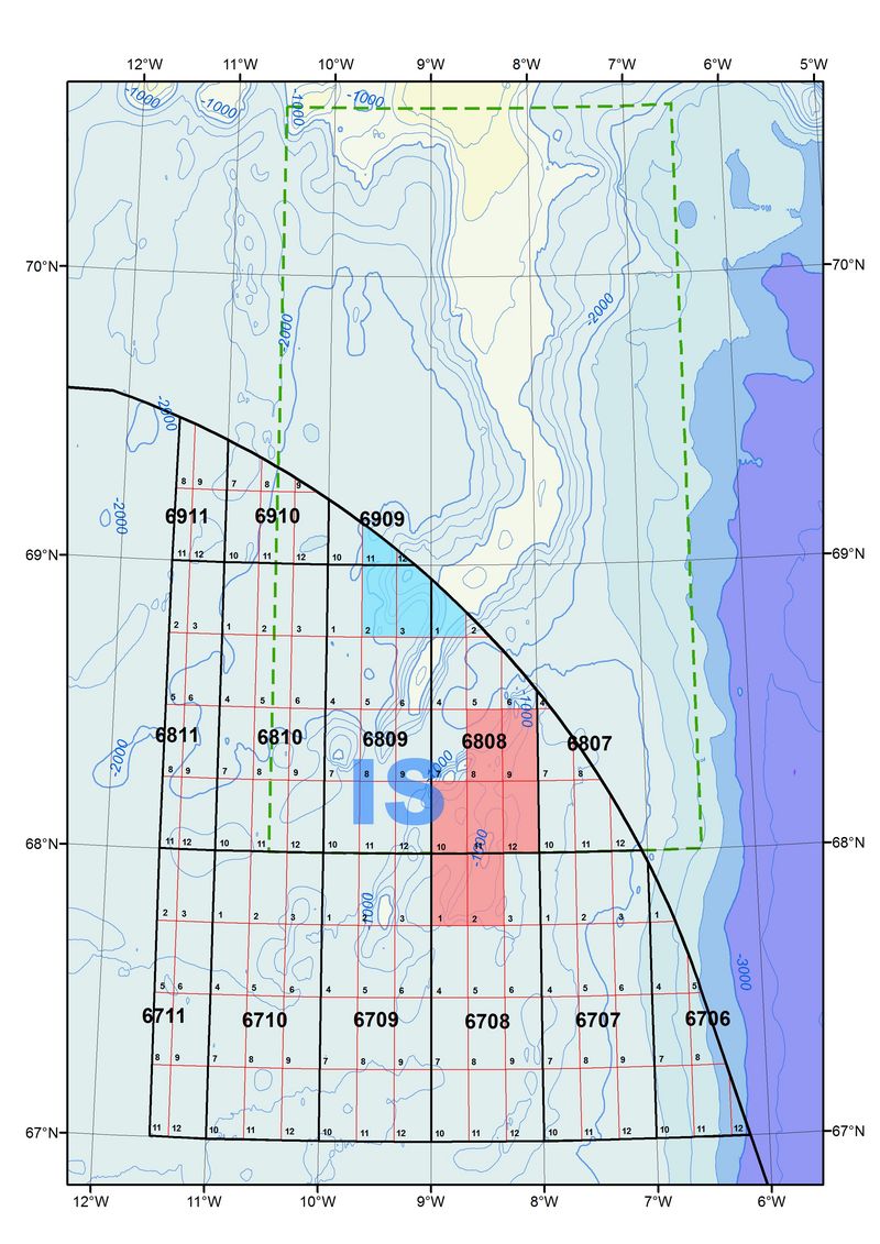 Blue: Valiant Petroleum ehf. and Kolvetni ehf. Red: Faroe Petroleum Norge AS, Branch in Iceland and Iceland Petroleum ehf. Click to enlarge. Photo by NEA.