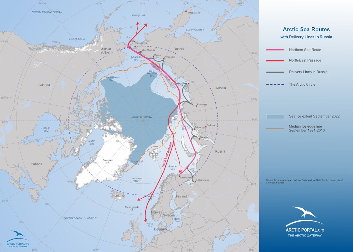 Arctic Portal Map - Arctic Sea Routes with Delivery Lines in Russia