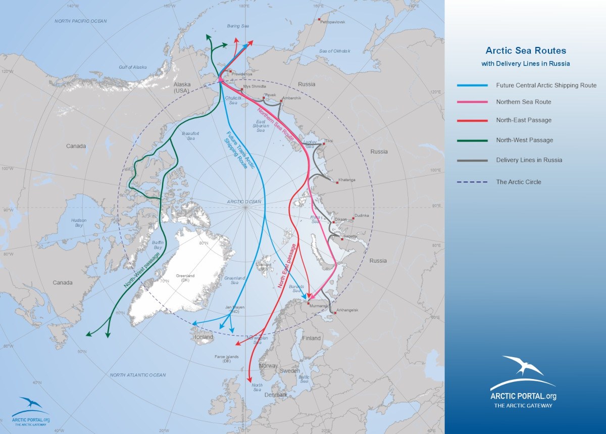 Arctic Portal Map - Arctic Sea Routes with Delivery Lines in Russia