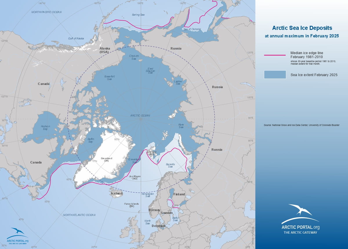 Arctic Portal Map - Arctic Sea Ice Deposits at Annual maximum in February 2025