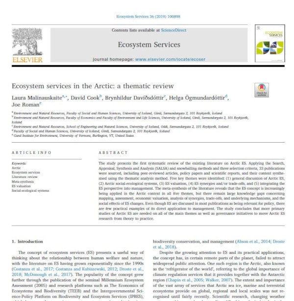 Ecosystem services in the Arctic
