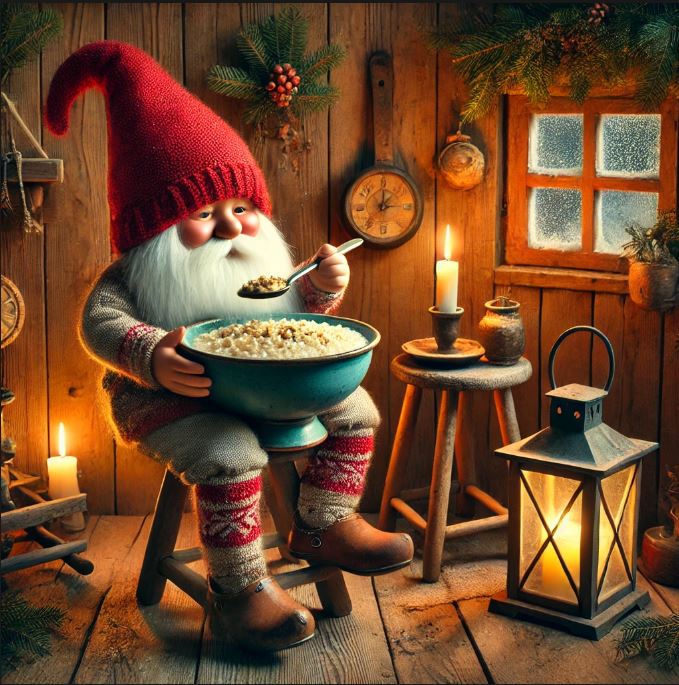 Julenisse eating a porridge