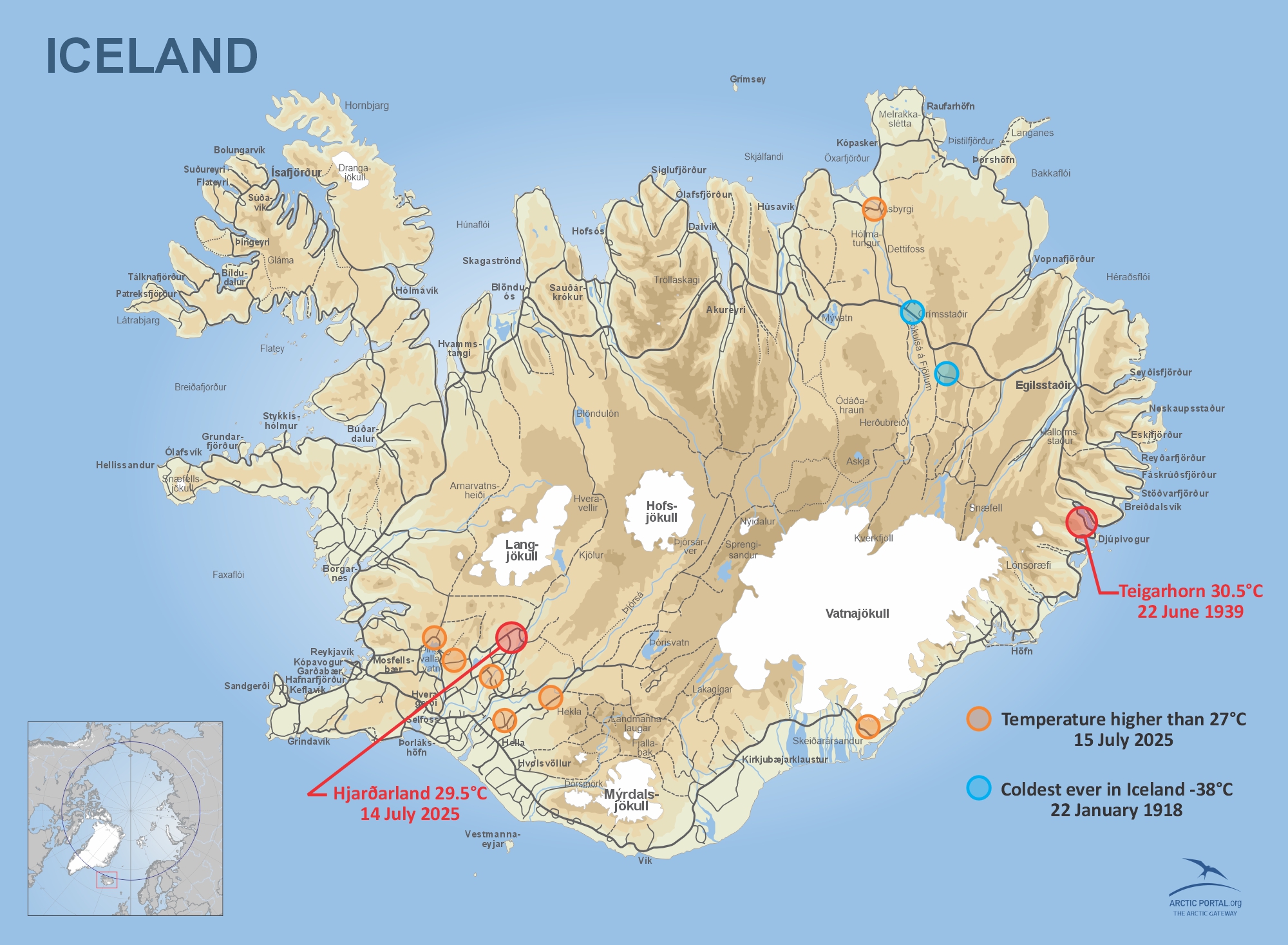 Map Iceland Heat records 2025