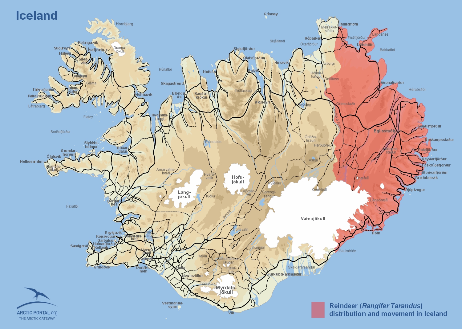 Map of Iceland - Reindeer distribution and movement
