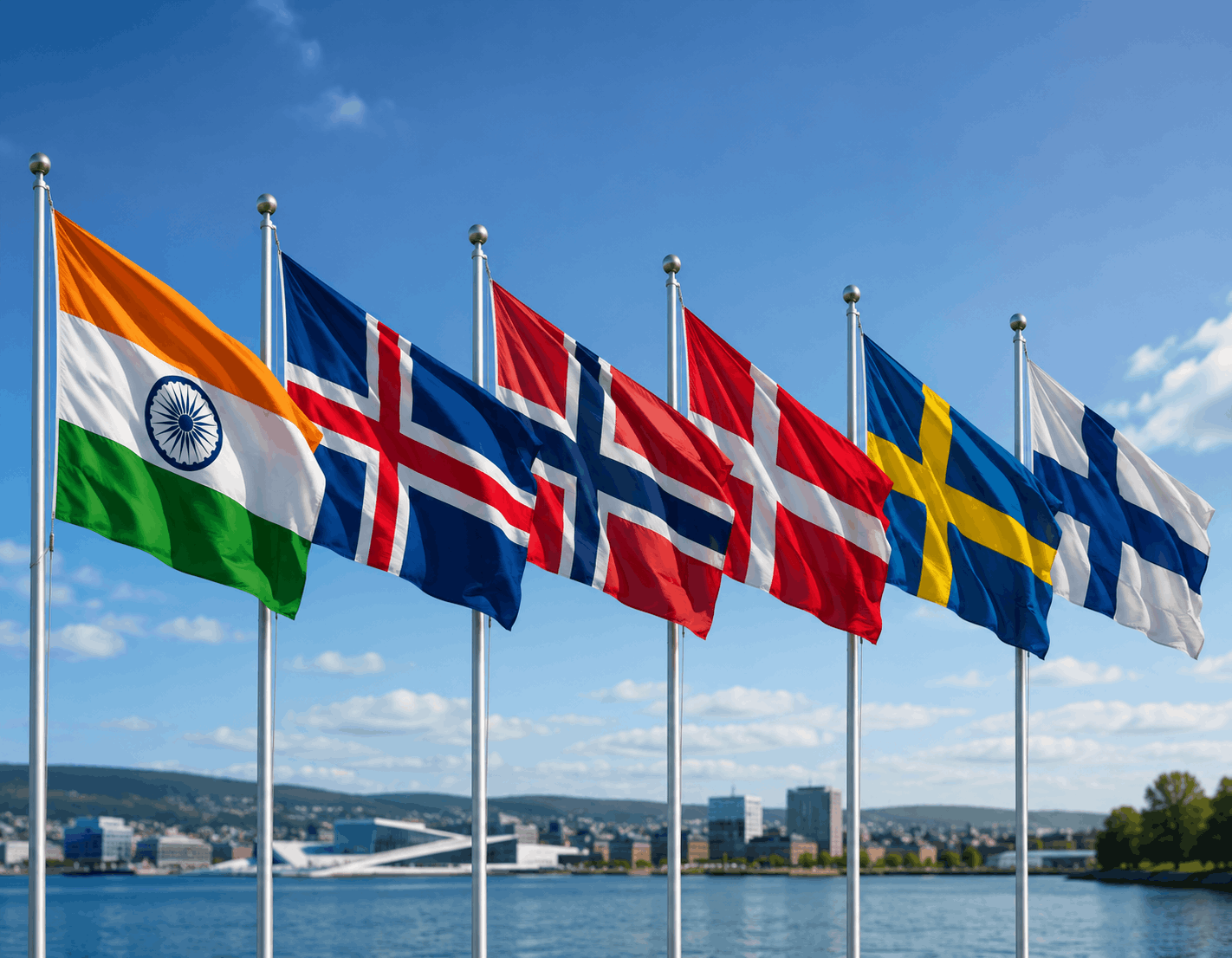 Flags of Nordic leaders and India