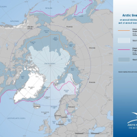 Arctic Sea Ice Deposits at annual minimum in September 2023 and at annual maximum in February 2023