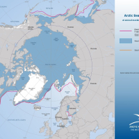 Arctic Sea Ice Deposits at annual maximum in February 2025 vs February 2024