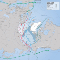 Shipping Routes in a global context - North Polar Bering projection